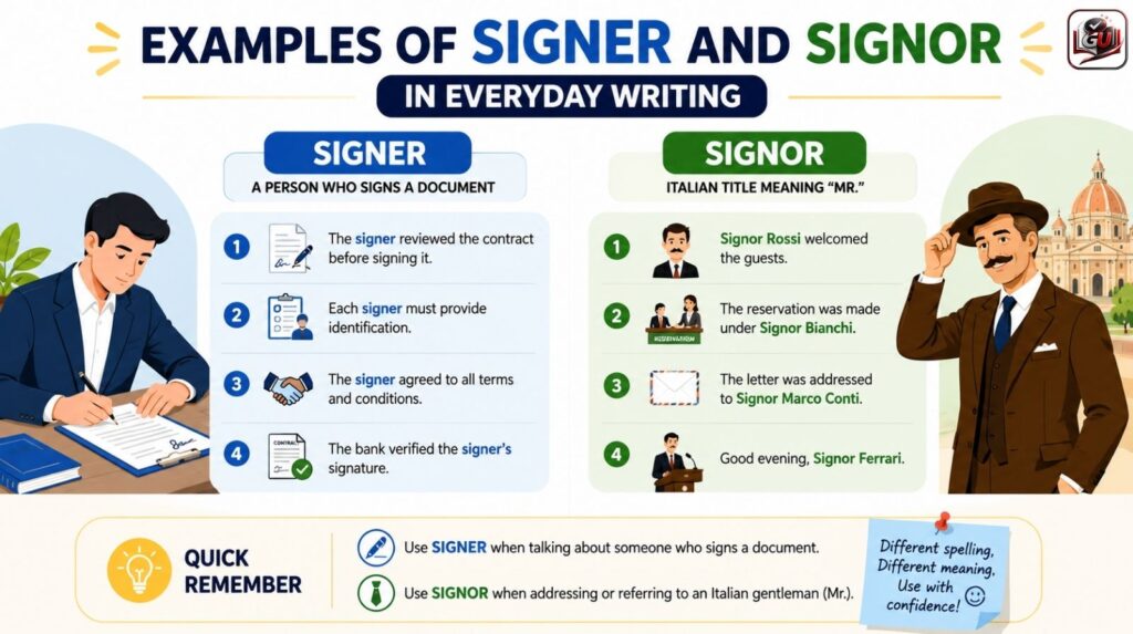 Examples of Signer and Signor in Everyday Writing