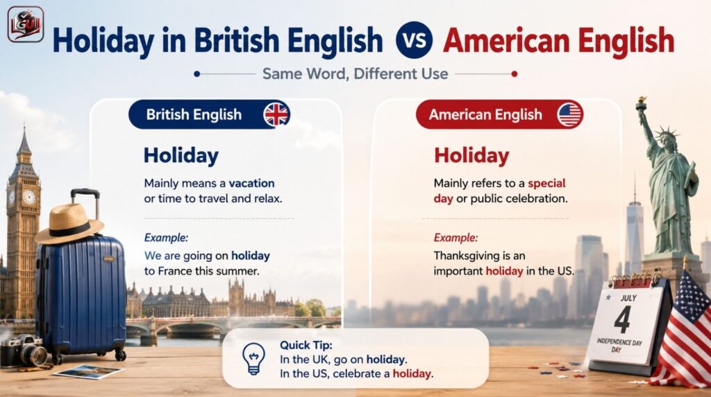 Holiday in British English vs American English
