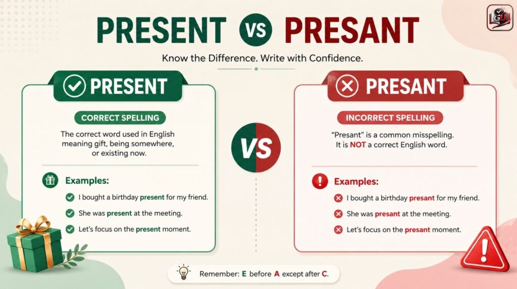 Present vs Presant Differences And Correct Usage