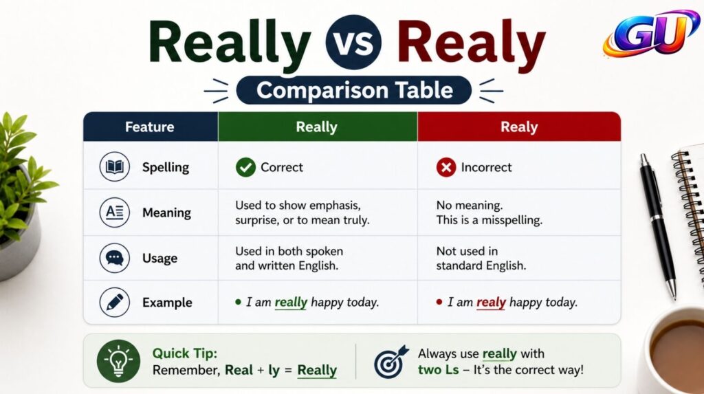 Really vs Realy Comparison Table