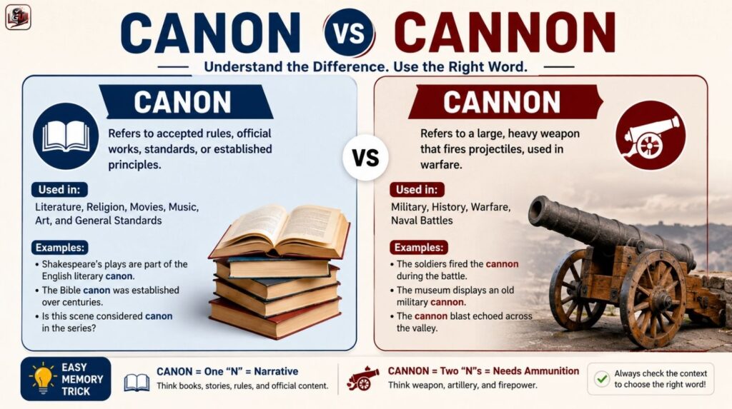 Canon vs Cannon Difference And Usage: Which Word Is Correct?