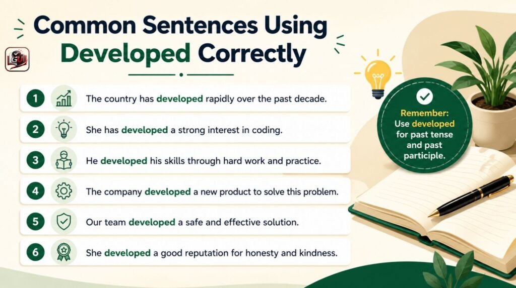 Common Sentences Using Developed Correctly