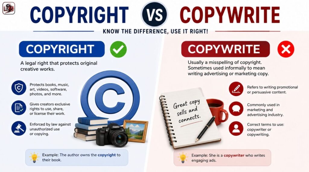Copyright vs Copywrite: Differences, Usage, Meaning, And Common Mistakes