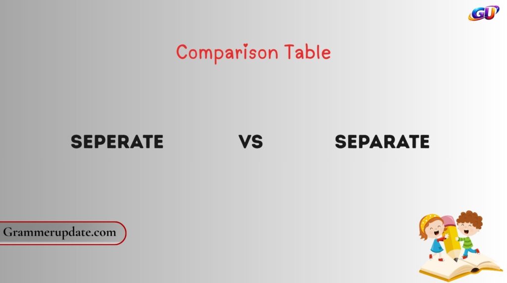 Seperate vs Separate: Comparison Table