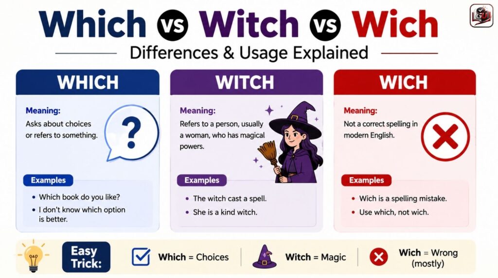Which vs Witch vs Wich Differences And Usage: Complete Guide (2026)