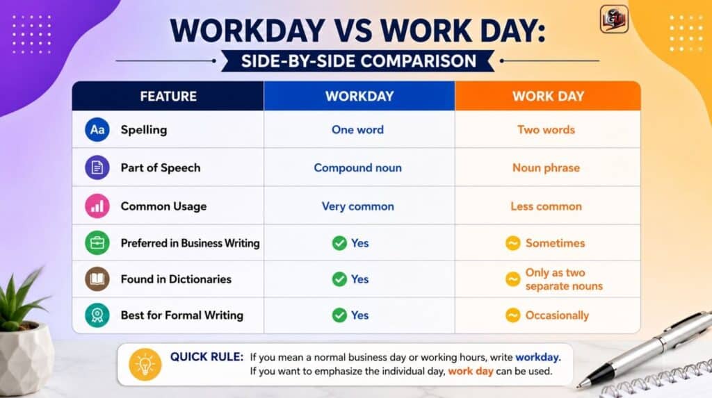 Workday vs Work Day: Side-by-Side Comparison